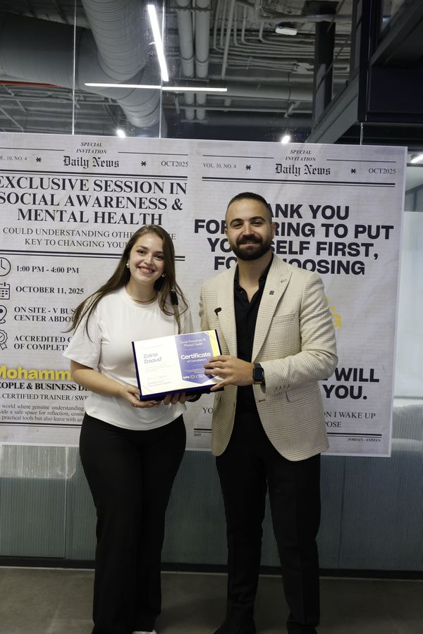 Attendee receiving the Social Awareness & Mental Health certificate