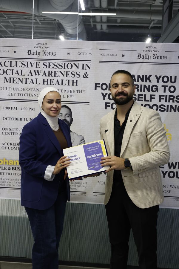 Attendee receiving the Social Awareness & Mental Health certificate