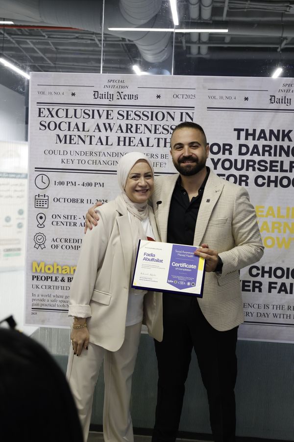 Attendee receiving the Social Awareness & Mental Health certificate