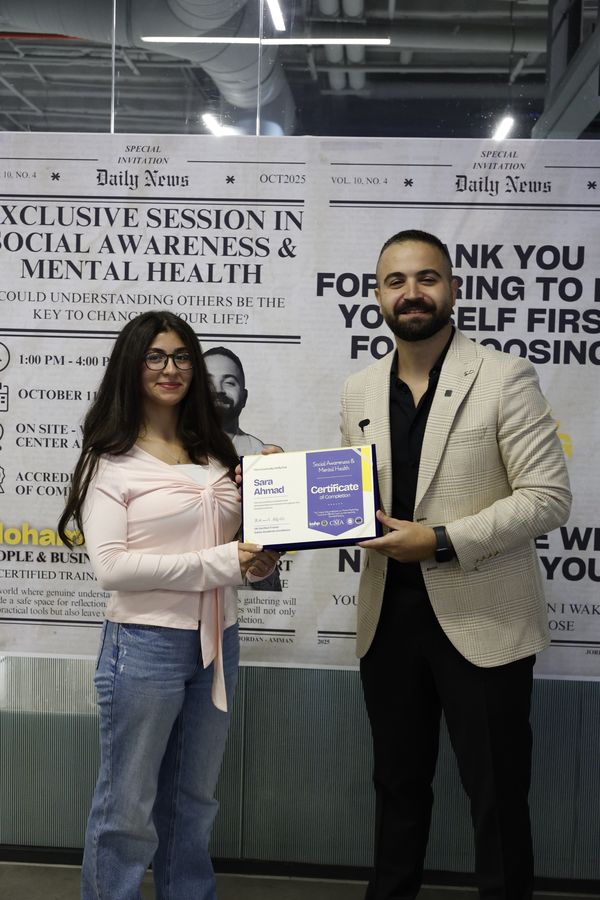 Attendee receiving the Social Awareness & Mental Health certificate
