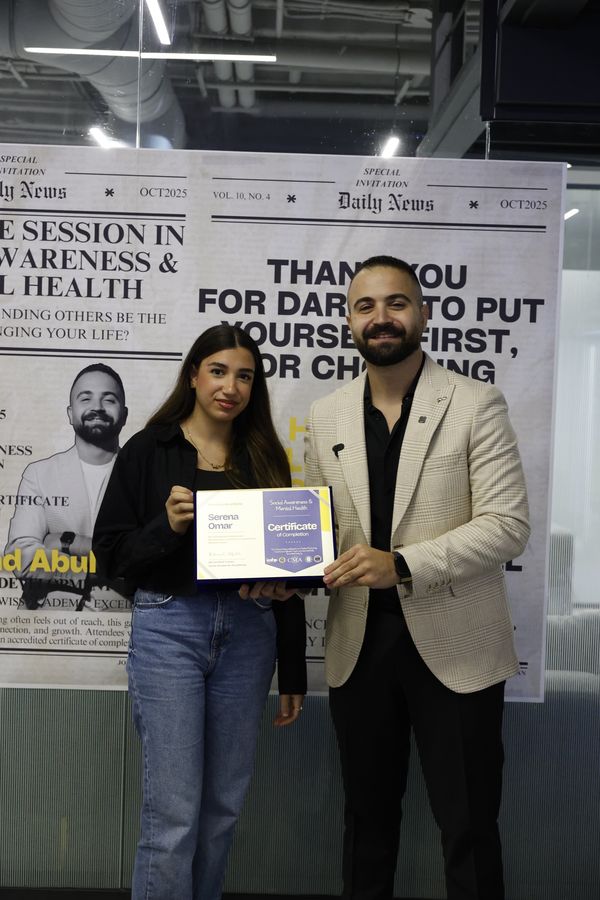 Attendee receiving the Social Awareness & Mental Health certificate