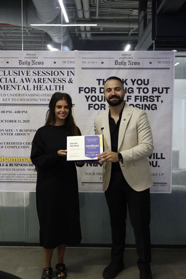 Attendee receiving the Social Awareness & Mental Health certificate