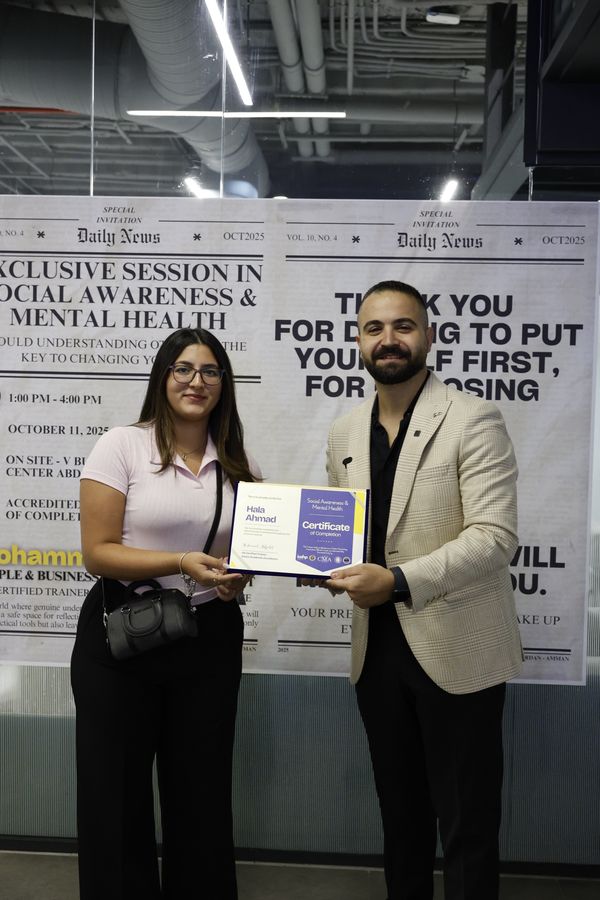 Attendee receiving the Social Awareness & Mental Health certificate