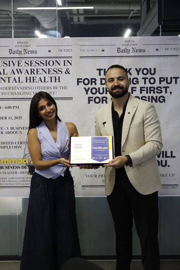 Attendee receiving the Social Awareness & Mental Health certificate