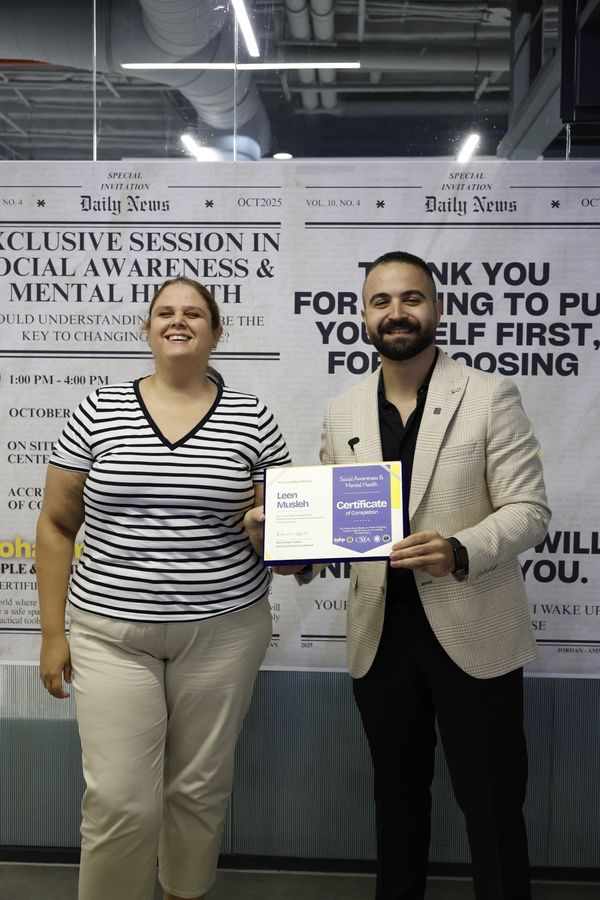 Attendee receiving the Social Awareness & Mental Health certificate