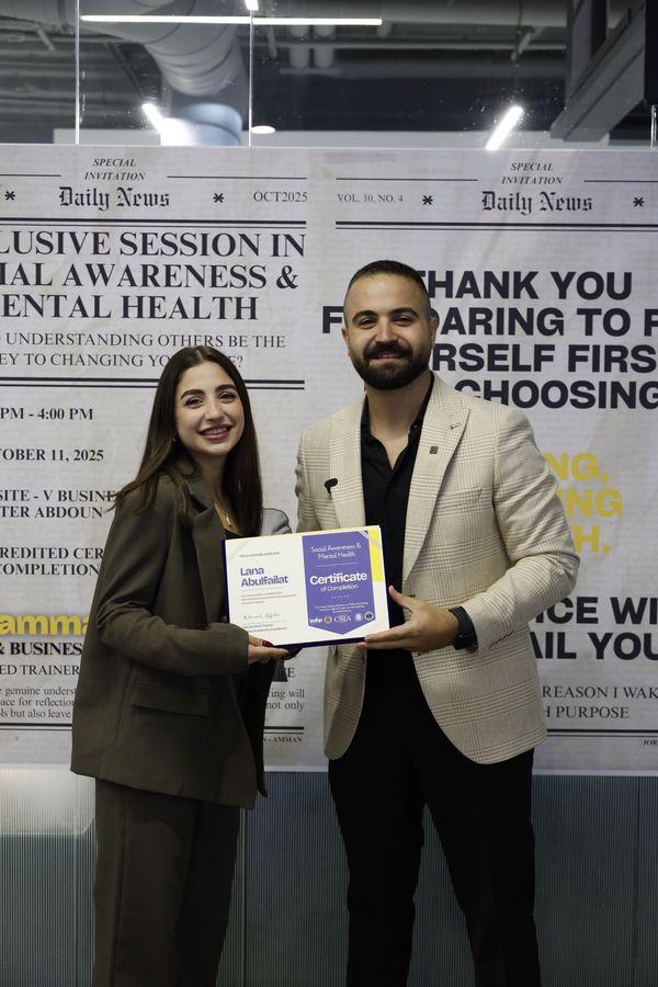 Attendee receiving the Social Awareness & Mental Health certificate