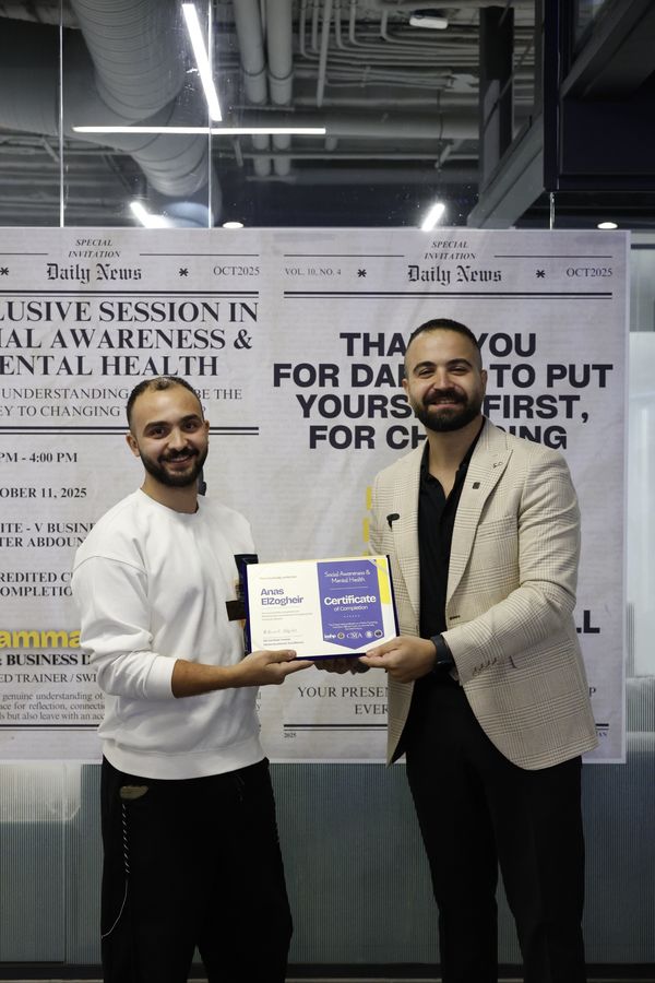 Attendee receiving the Social Awareness & Mental Health certificate